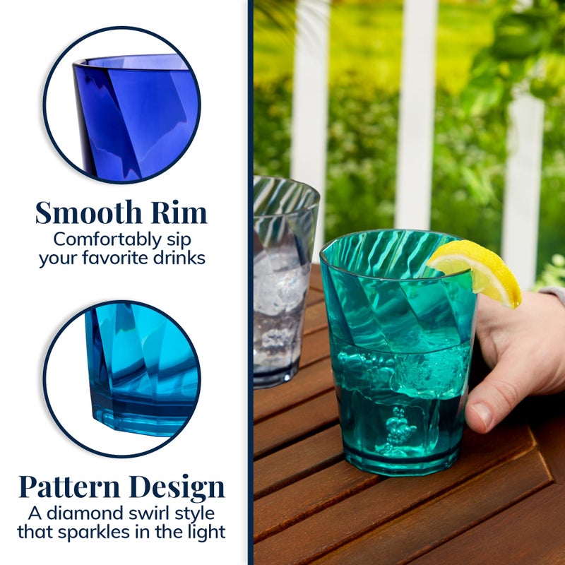 US Acrylic Optix Plastic Reusable Drinking Glasses (Set of 8) 14oz Rocks Cups in Coastal Colors | BPA-Free Tumblers, Made in USA | Top-Rack Dishwasher Safe - Image 4